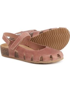 Bio Natura Closed Toe Mary Jane Distressed Leather Sandals Mauve Pink